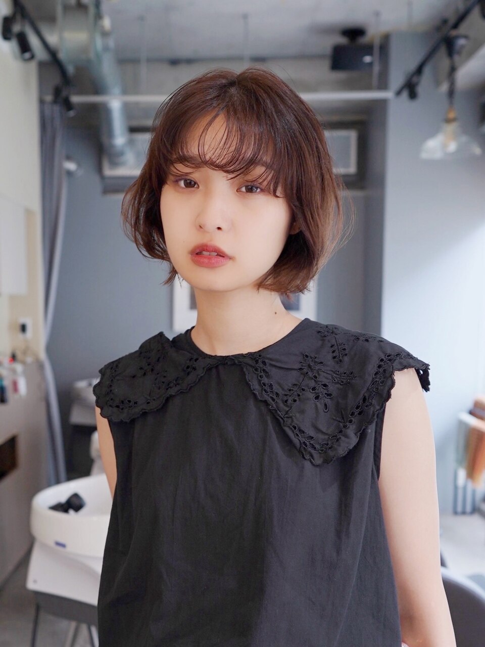 丸みボブ/面長/前髪あり/絶壁解消/20代/30代/長め/ブラウン