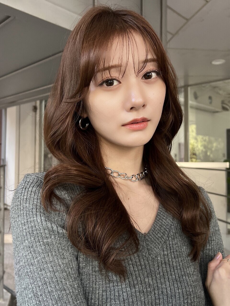 オンニヘア 2wayバング韓国ヘアーラベンダーブラウンベージュ☆