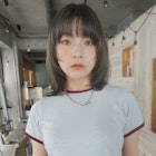 【阿形】ハッシュカットミディアムレイヤーオリーブベージュ