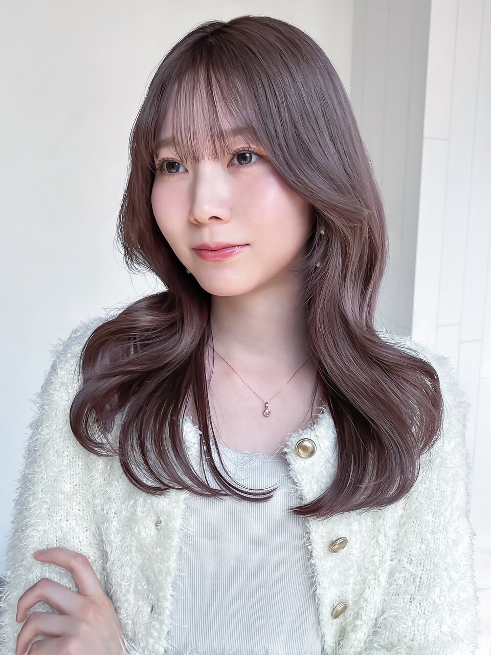 くびれミディ顔周りレイヤー韓国ヘアロング_F0862