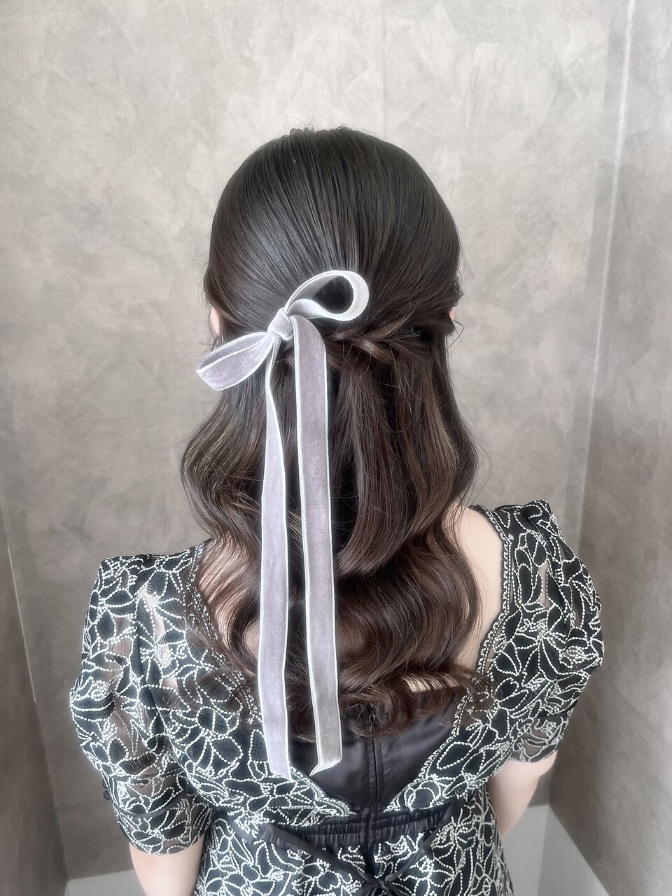ハーフアップ ヨシンモリ ベロアリボン  参列ヘア  推し活ヘア