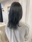 福山美容室caary ケアカラー透明感ブルーブラックレイヤーロング
