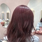 ダークレッド コテ巻き 暖色カラー ダブルカラー ラウンドバング