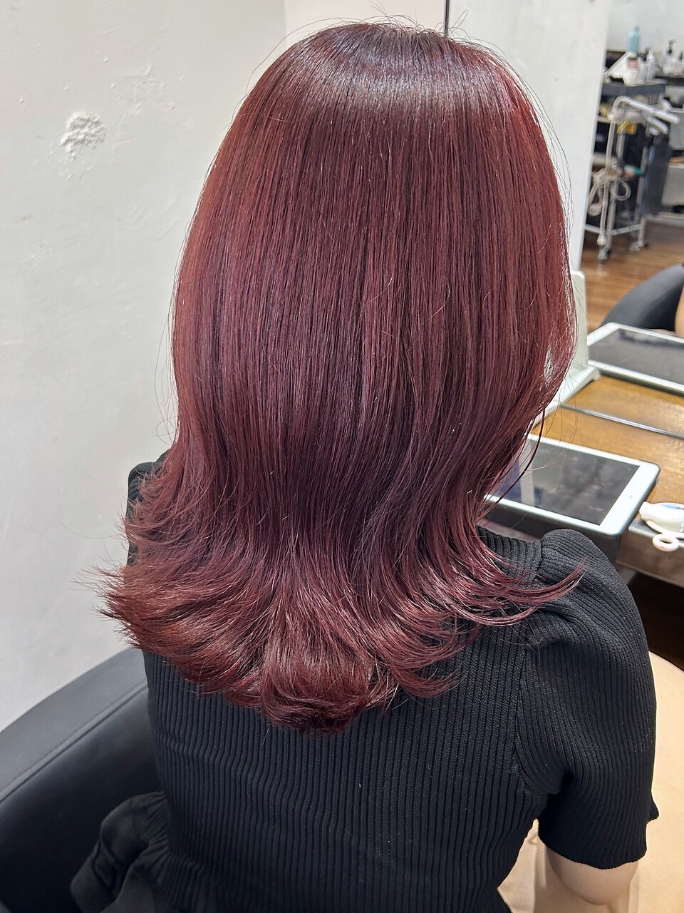 〇ピンクラベンダー ブリーチなし ダブルカラー チェリーレッド