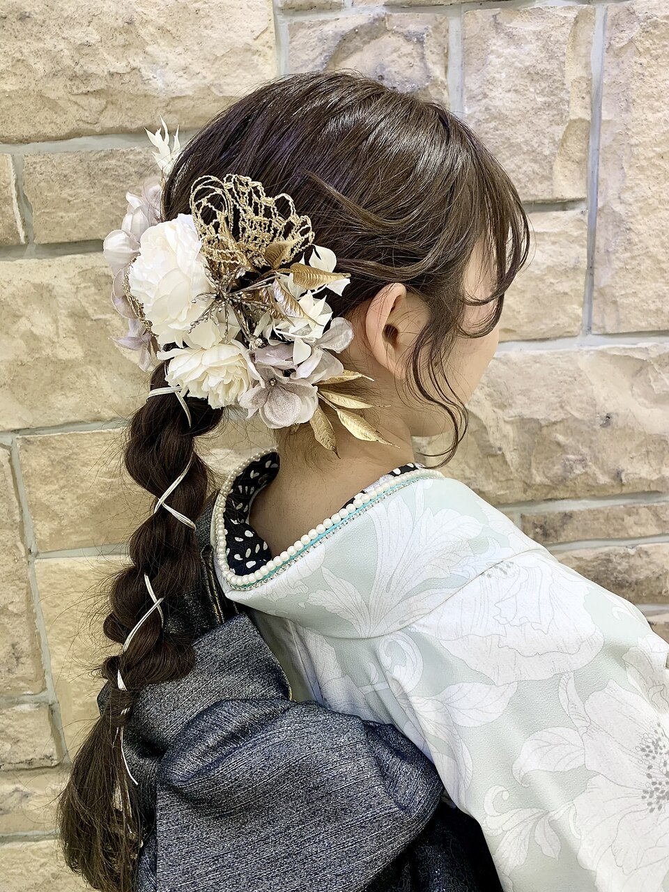 成人式アレンジ　ダウンスタイル　編み下ろし【立川soell水島】