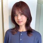 ミディアムレイヤー/ボブレイヤー/ワインレッド/ボルドーカラー