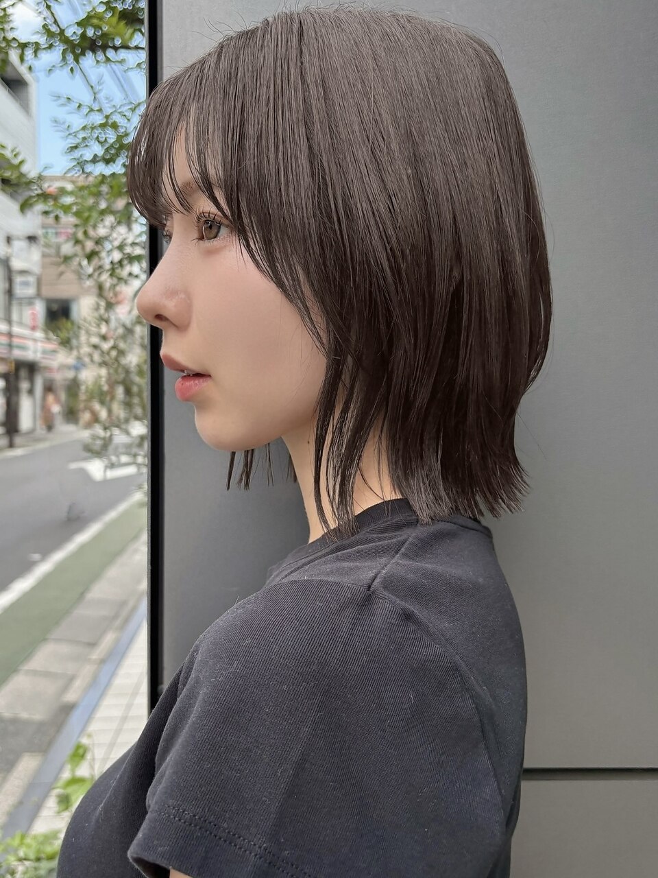切りっぱなしボブ 外ハネ シースルーバング レイヤーカットA1009