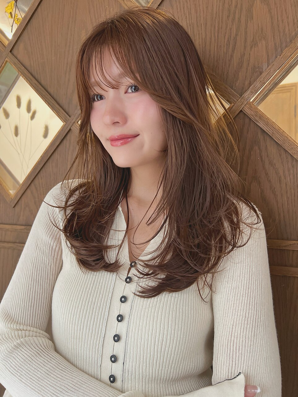 12トーンブラウンベージュブリーチなしイルミナカラー前髪カット