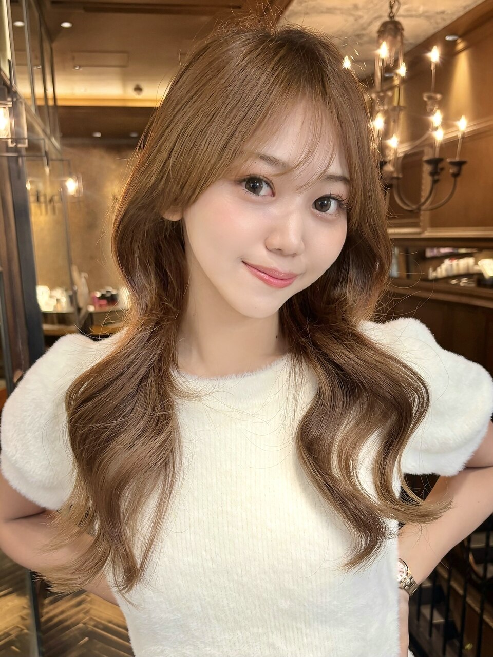 レイヤーカット/カーキベージュ/ロングレイヤー/韓国風