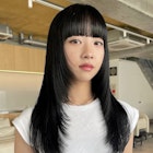 ロングレイヤーワイドバングブルーブラック