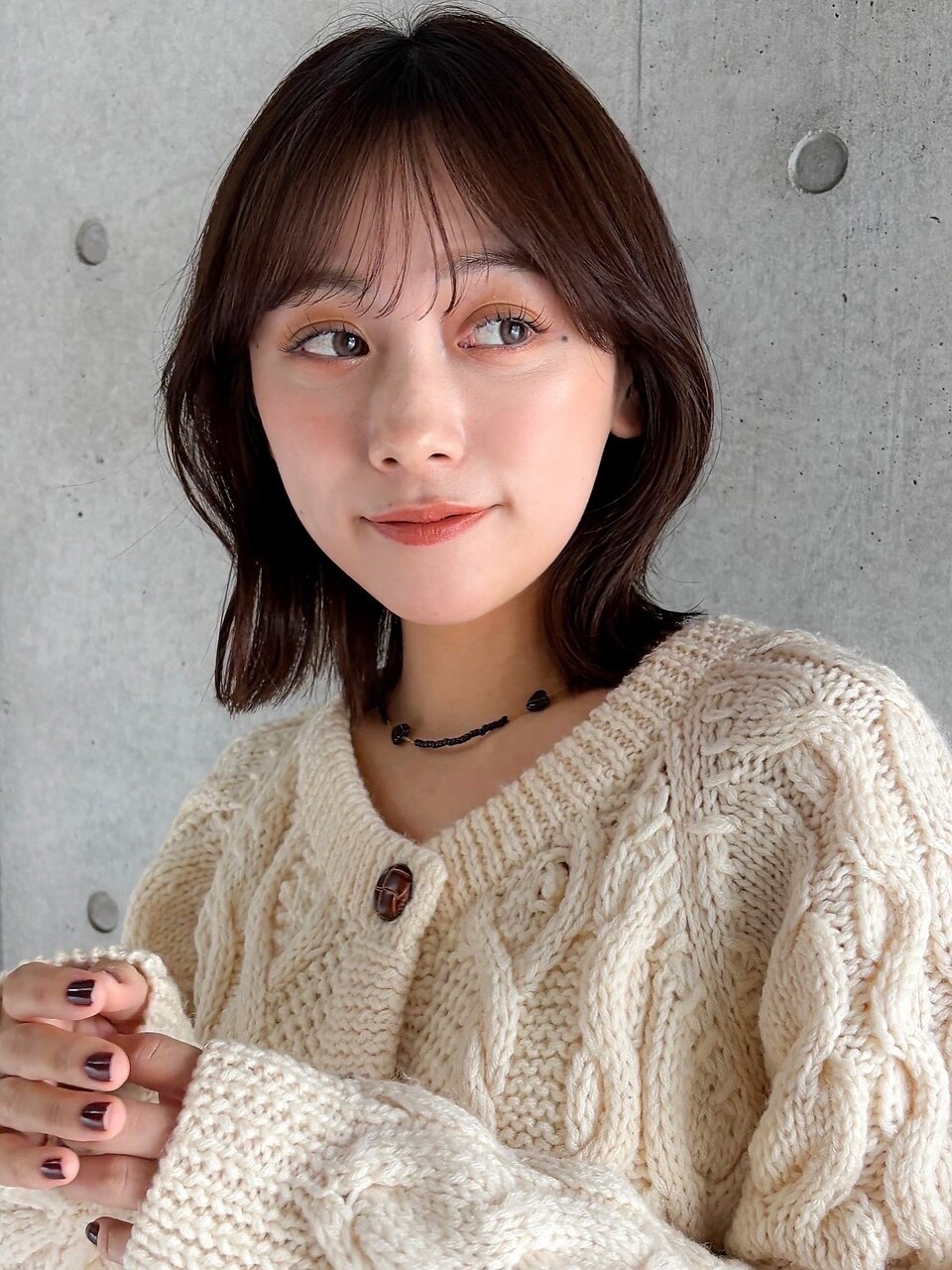 ボブレイヤー　くびれヘア　ココアベージュ　小顔ココアブラウン