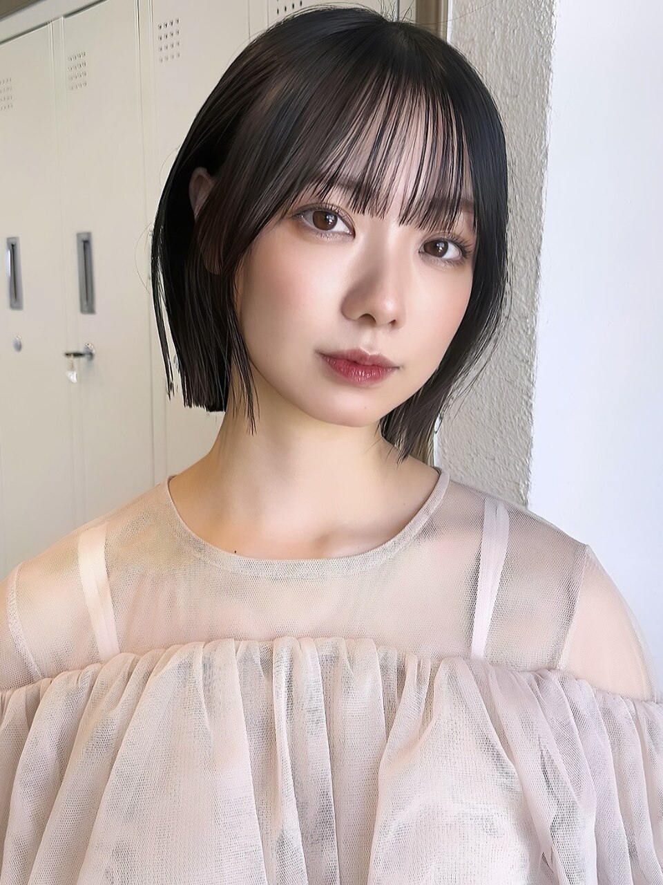 前髪シースルー × 小顔ミニボブ（韓国風）