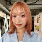 【阿形】アプリコットオレンジミディアムレイヤーハッシュカット