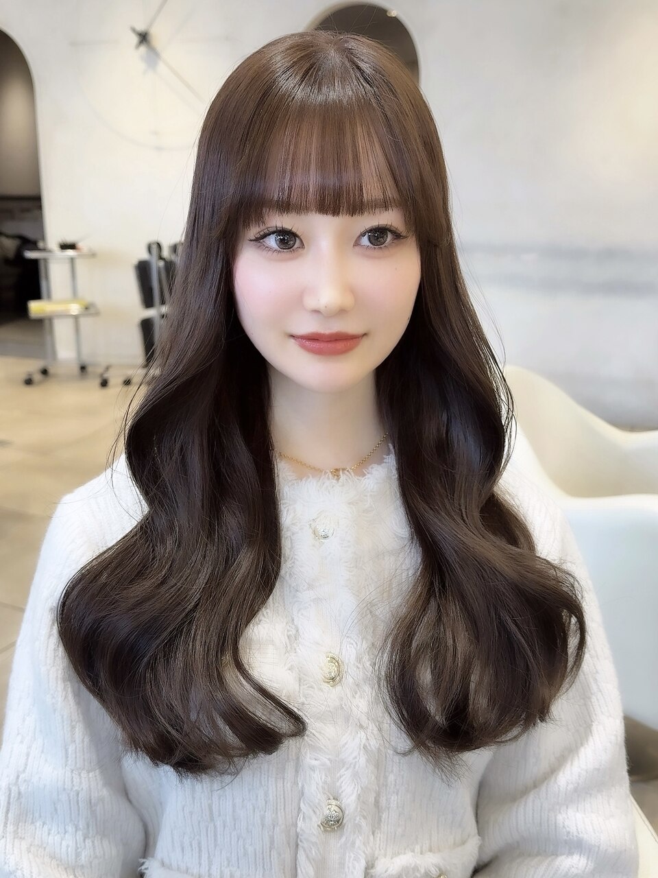 チョコレートブラウン/ワンカラー/くびれヘア/前髪縮毛矯正