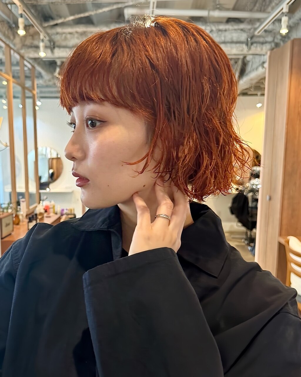 ボブパーマ/パーマボブ/オレンジブラウン/アプリコットオレンジ