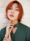顔周りレイヤーマッシュボブ　オレンジカラーハンサム大人可愛い