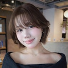 ショート顔周りレイヤー前髪カットココアベージュ_F1317