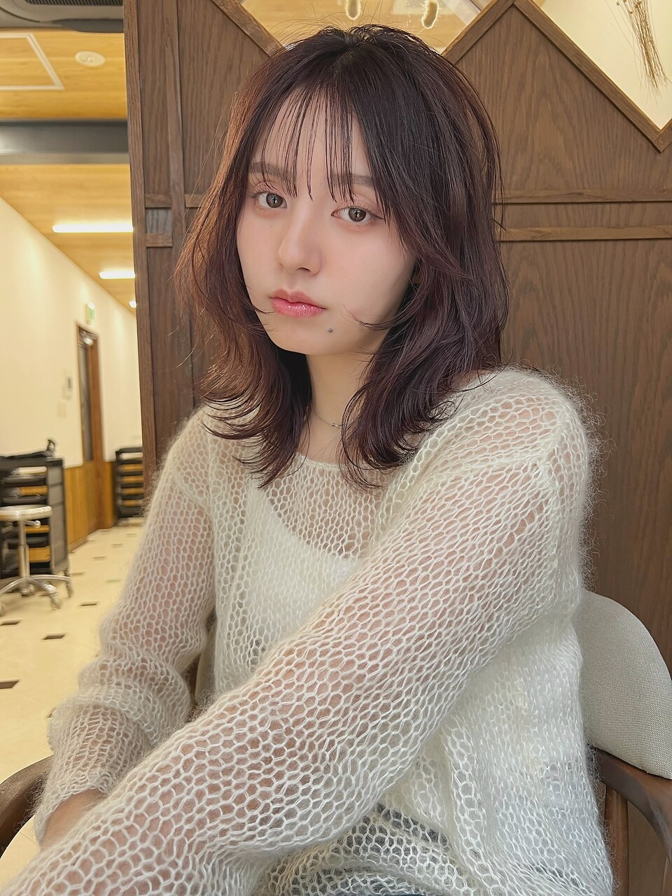 チョコレートラベンダーブリーチなしレイヤーミディケアカラー