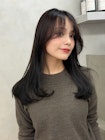 暗髪透明感グレージュカラー美髪ワンカールレイヤーミディアム