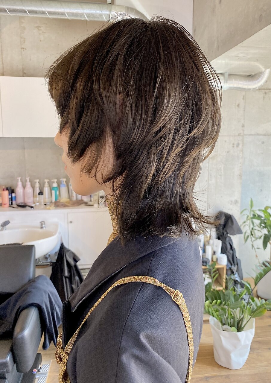 20代30代カーキベージュ☆ハイレイヤーウルフ☆ウルフレイヤー