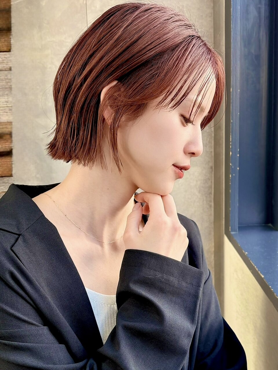 切りっぱなしボブ ピンクアッシュ カーテンバングA0122