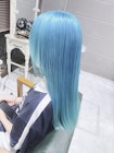 原宿ハイトーン特化ターコイズブルー艶ロング