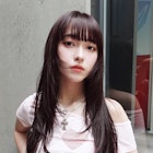 ロンググレージュ暗めカラー韓国ヘア顔周りレイヤー_F21099