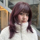 顔まわりレイヤーカット暖色カラーボルドーカラーワインレッド