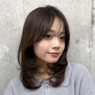 美髪ワンカールレイヤーミディアムシースルーバングヘア
