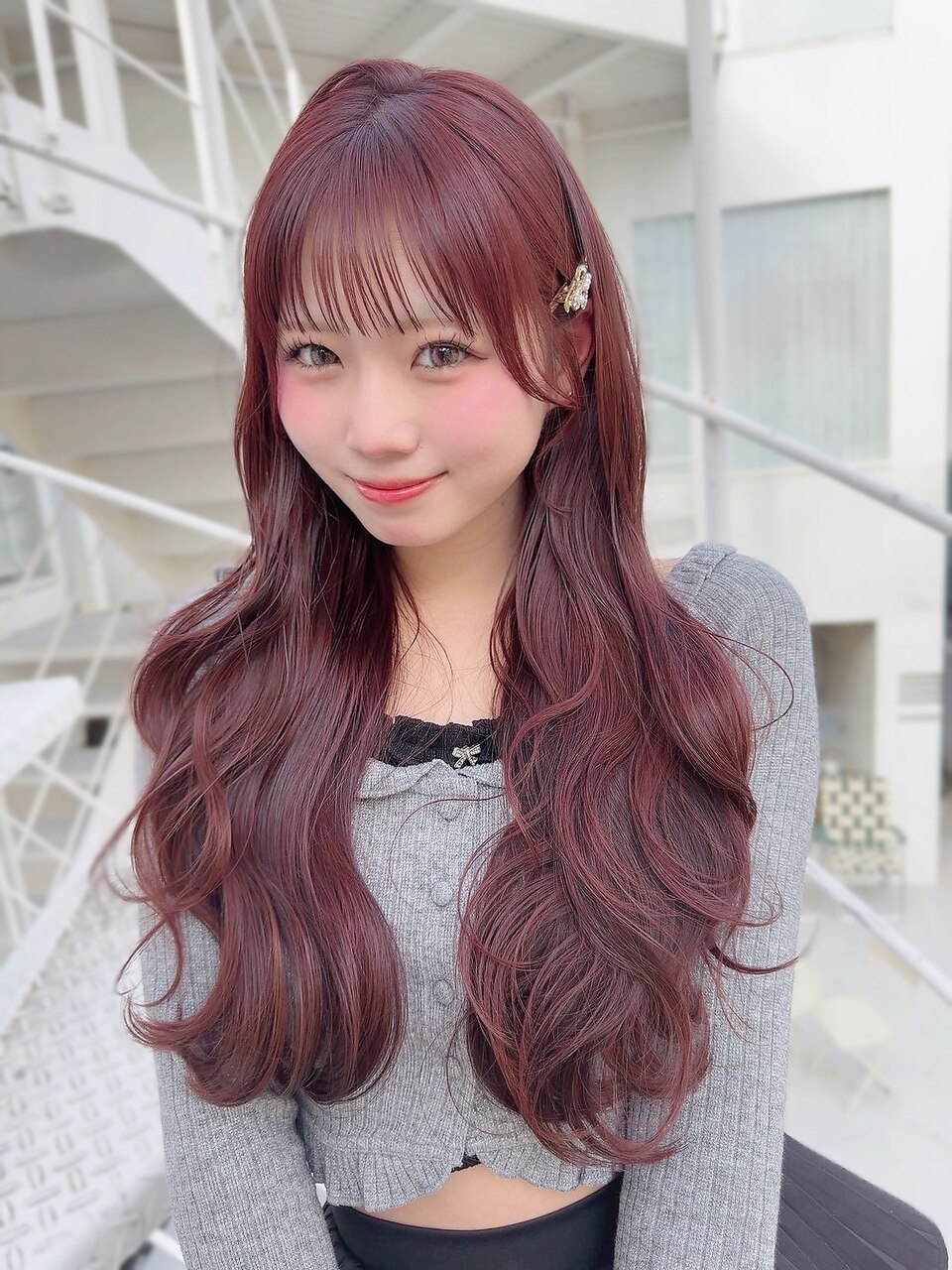 ブリーチ無しで育てるピンクカラー/シースルーぱっつん/おくれ毛