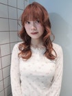 ピンクオレンジ/ぱっつん前髪/ブリーチ1回〜