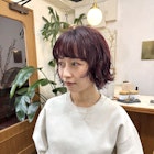 チェリーピンクレッド/ショートボブパーマ/デザインパーマボブ