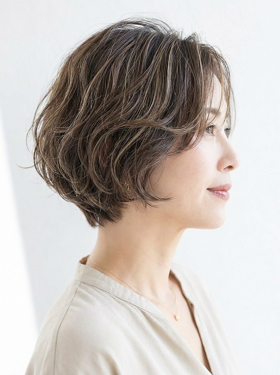 丸型カバー★白髪ぼかし×ニュアンスパーマ