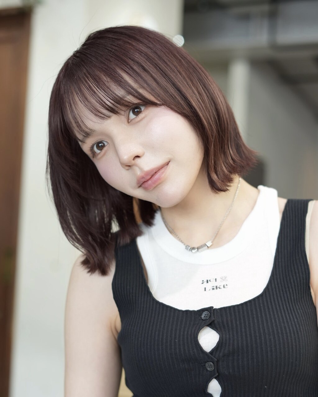 ピンクベージュ×くびれボブ　縮毛矯正　○堀越太真樹