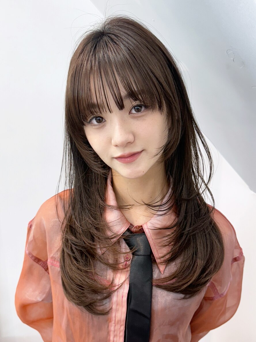 透明感カラーくすみベージュウルフレイヤーロング_F20408