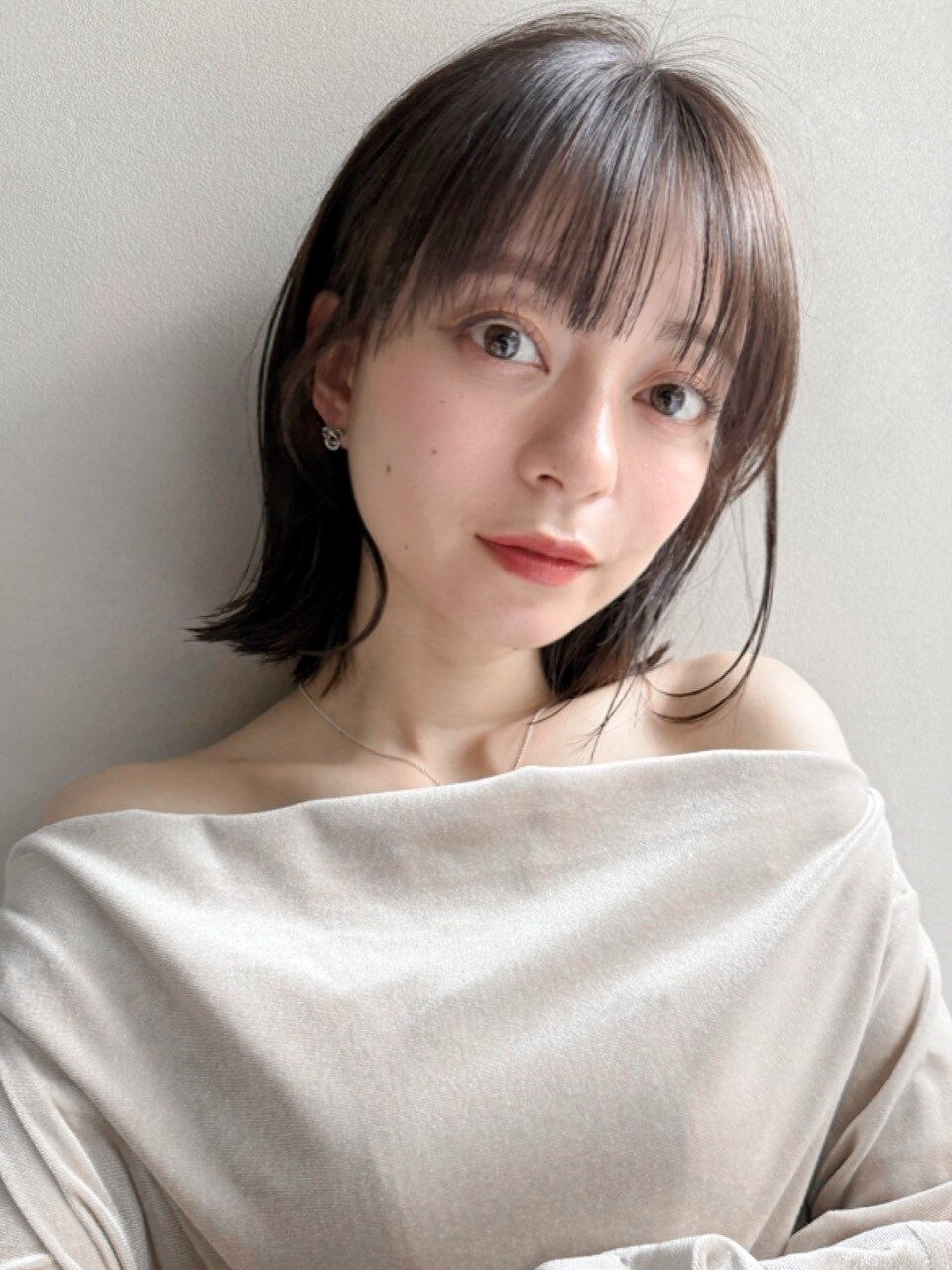 ナチュラルカールうる艶髪薄めバング夏結べるボブ#639g0622