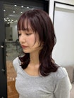 横浜/ミディアムレイヤー/顔まわりカット/ワインレッド