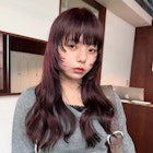 ボルドーカラー 暖色カラー レイヤー ロング 艶感