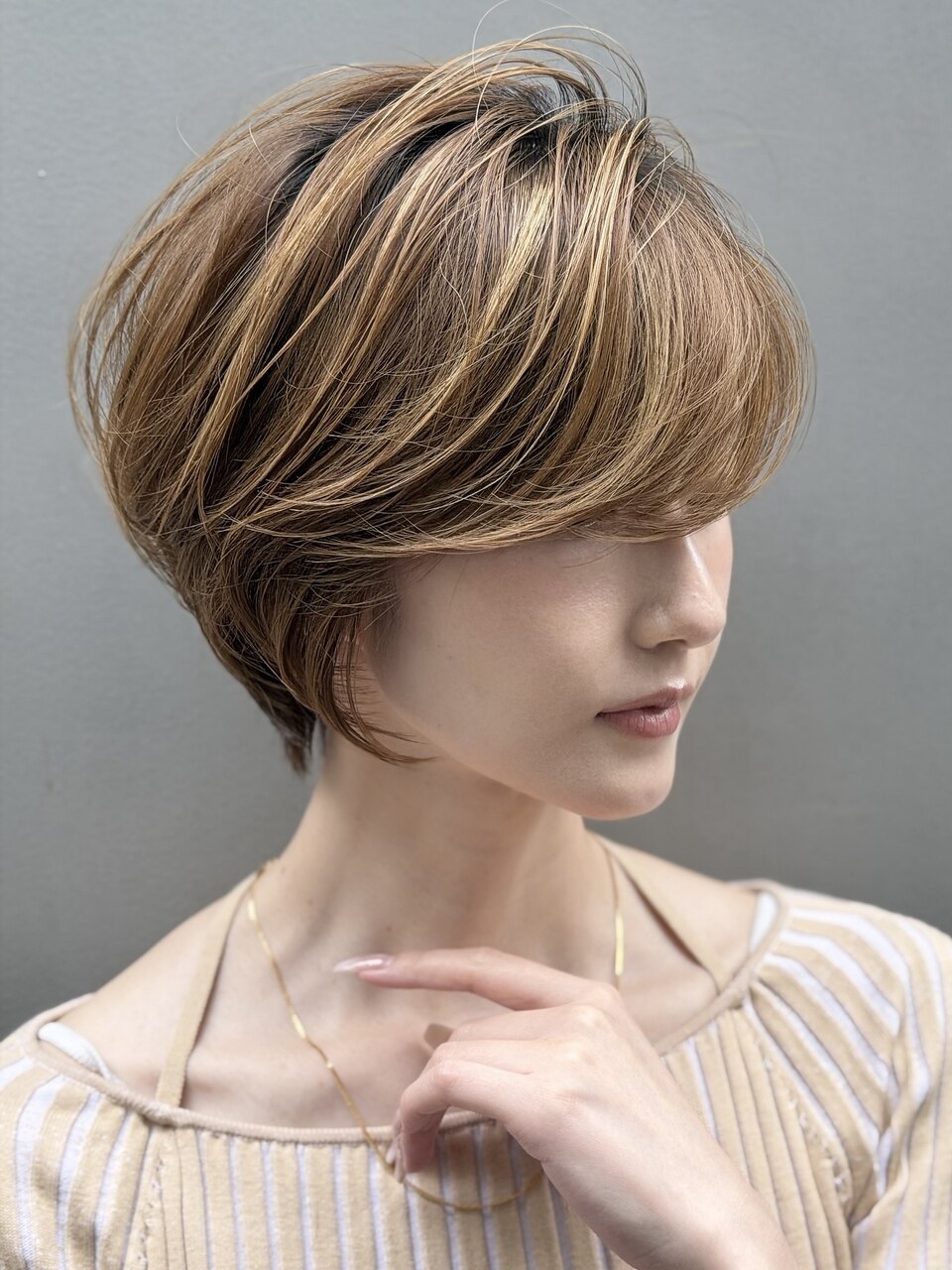 大人可愛いひし形ショートボブ20代30代40代小顔ハイライト銀座