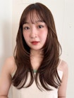 ブラウンくびれミディ顔周りレイヤー20代30代40代ミディアムボブ