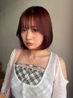 ボルドーカラー丸みボブ
